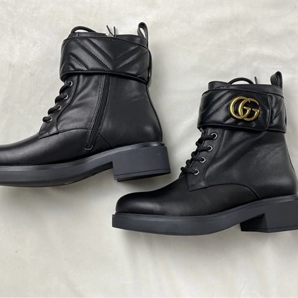 Gucci Marmont GG leather lace-up Black Booties sz 39 NWOT